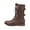 BURGUNDY, variant on BURUDANI Women's Mid Calf Boots Zipper Leather Combat Boots Flat Buckle Shoes TERRAN BROWN Size 9.5