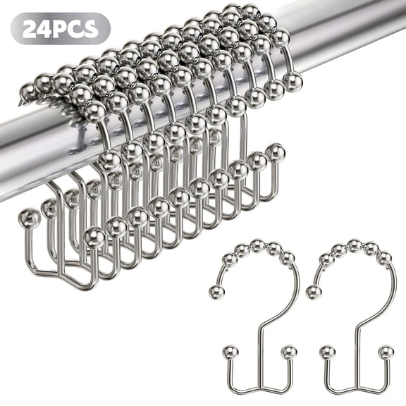 Godance Shower Curtain Hooks, 24 Pcs Rustproof Metal Shower Curtain Rings, Free Sliding Double Shower Hooks for Shower Curtain & Liners, Shower Curtain Hangers for Bathroom Shower Curtain Rod, Nickel