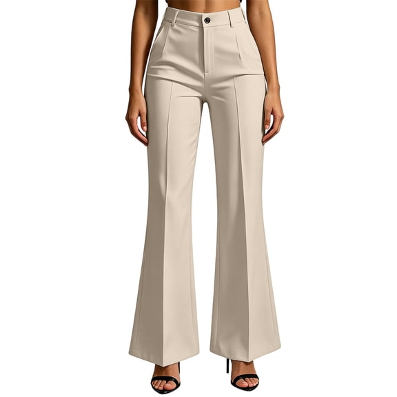 Cmfcve Flare Dress Pants for Women Stretchy High Waisted Business Work Trousers Button Fly Casual Trousers with Pockets