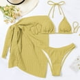 thumbnail image 5 of JIANJIA Swim Suits for Women Summer Solid Color Sexy Lace Up Halter Hollow Brassiere With Thongs Mesh Cover Up Swimming Skirt Three Piece Bikinis Swimwears Bathing Suits,Yellow,S, 5 of 5