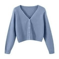 thumbnail image 6 of Cardigan Sweaters for Women Lightweight Long Sleeve V Neck Open Front Thin Knit Sweater Outerwear Casual Spring Fall Button Down Womens Sweaters Blue M, 6 of 6