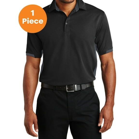 Port Authority K524 Dry Zone Colorblock Ottoman Polo, Black/Iron Grey, M, Mens Polo Shirts