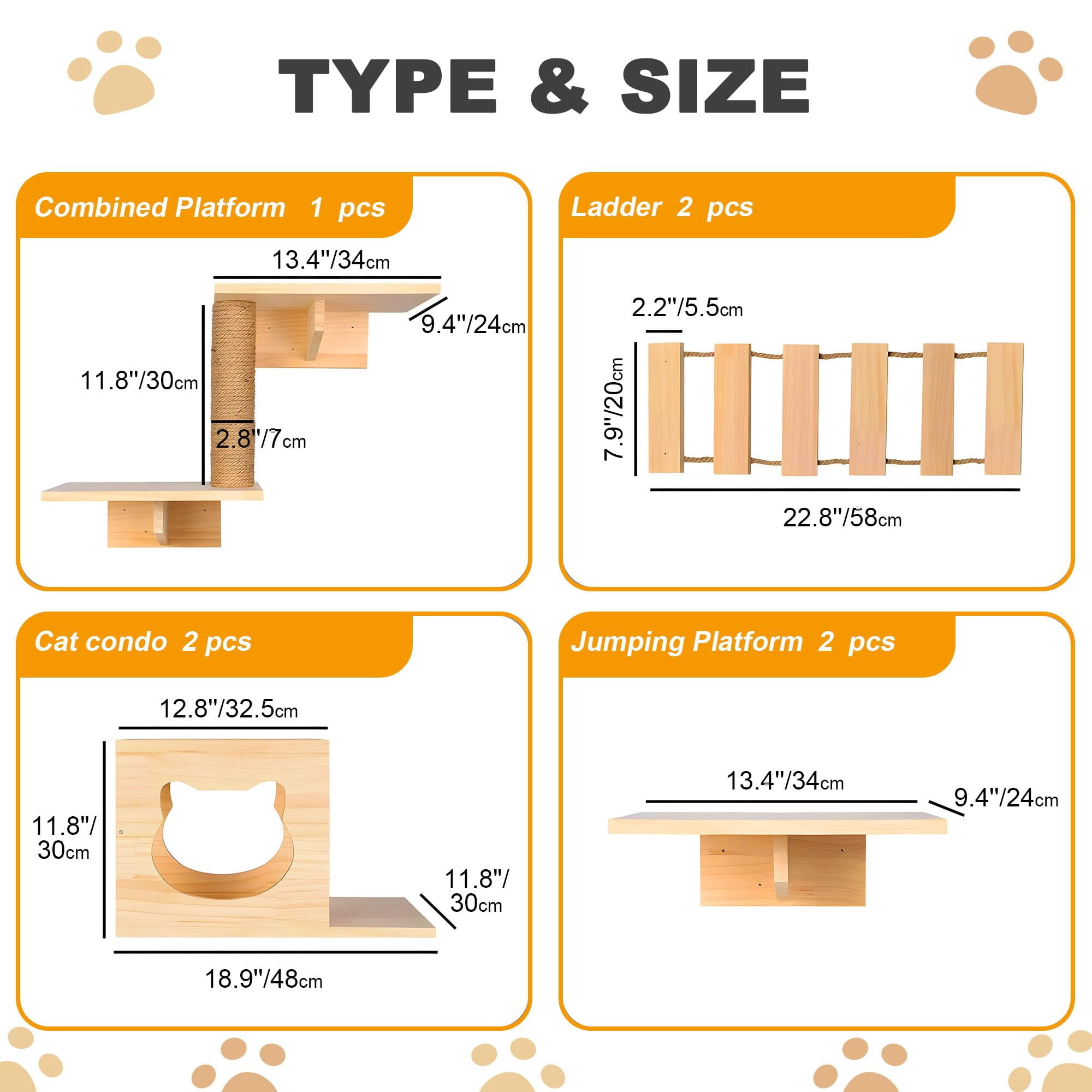 Cat Wall Shelves And Perches  Pine Wooden Furniture Climbing With Climber Condo Ladder & Platform