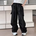 thumbnail image 4 of ZXLBBD Girls' High Waisted Solid Color Loose Fit Pockets Cargo Pants for Kids Trousers Streetwear Durable Casual Outdoor,Black,Size 9 Y-10 Y, 4 of 7