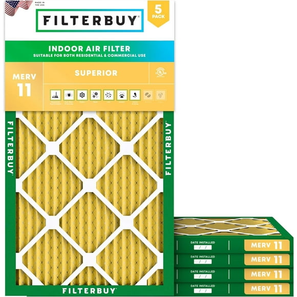 Filterbuy 16x25x1 MERV 11 Pleated HVAC AC Furnace Air Filters (5-Pack)
