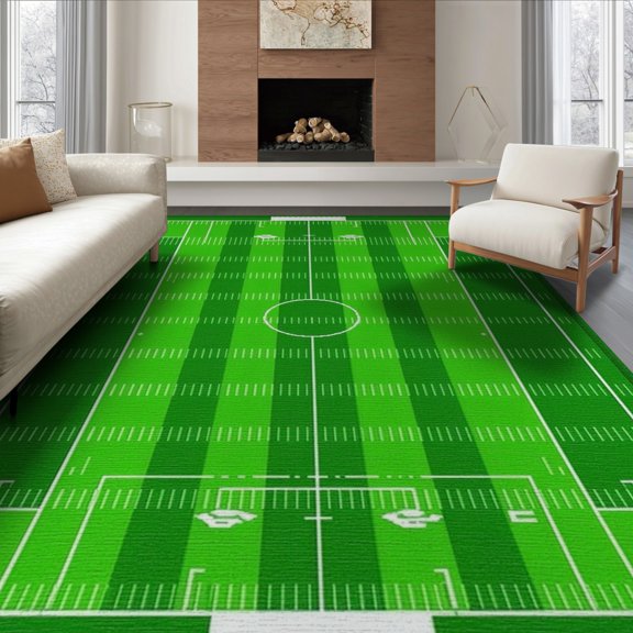ODIKA 8'x10' Washable Area Rug Field Door Football Athletic Bold Lines Goal Markings Stadium for Living Room, Under Sectional, Family , Durable, Non-Slip