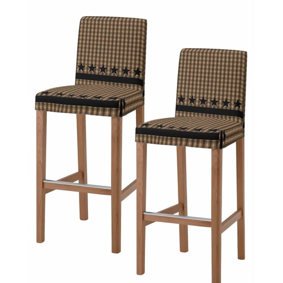 Brown Black Plaid Bar Stool Covers - Stretch Dining Chair Covers Set of 2, Vintage Rustic Star Buffalo Check Bar Chair Cover Removable Counter Stool Pub Chairs Slipcovers Protectors for Kitchen/Cafe