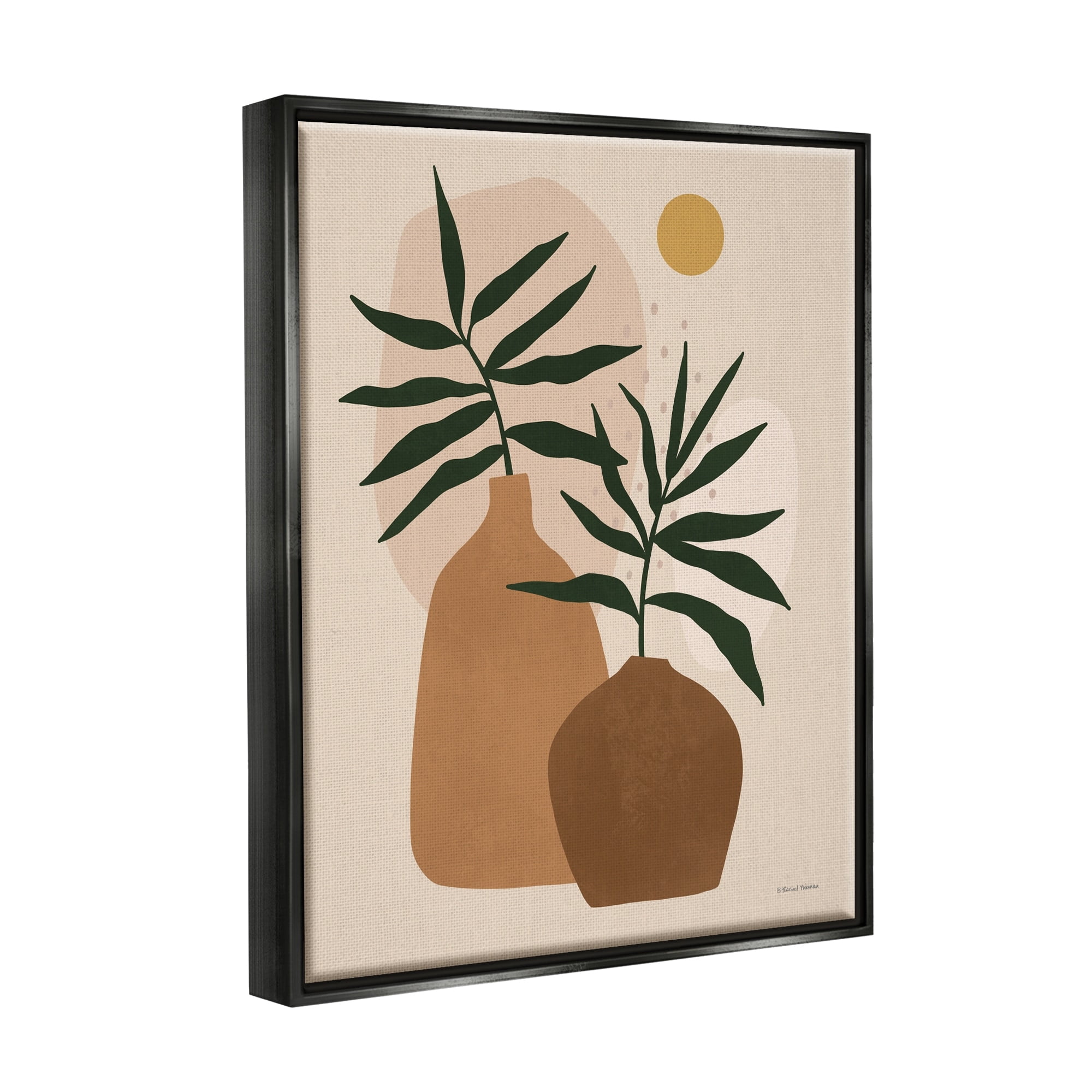 Stupell Industries Potted Plant Vases Cutout Abstract Botanical Shapes Graphic Art Jet Black Floating Framed Canvas Print Wall Art, Design by Rachel Nieman