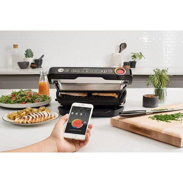 T fal GC730D53 OptiGrill Smart Brushed Stainless Steel Grill