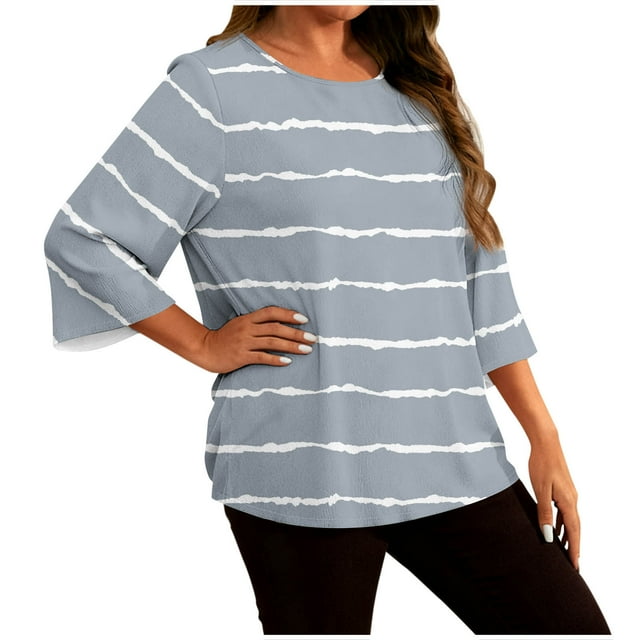 RXMEKW T-Shirt à Manches Longues Imprimé Dégradé pour Femmes Grande Taille Col Rond Décontracté Polyester