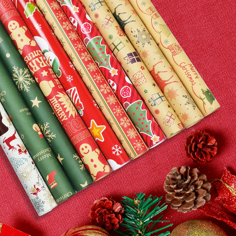  10 Rolls Holiday Wrapping Paper Christmas Santa Gift Wrapping  Paper Red Green White Random Pattern : Health & Household
