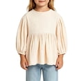 thumbnail image 5 of Yeaiivve Girls Long Sleeve Peplum Tops Cotton Linen Casual Babydoll Shirts for Baby Toddler Girl Solid Color Ruffle Hem Blouse Kids Fall Clothes Beige 2-3 Years, 5 of 7