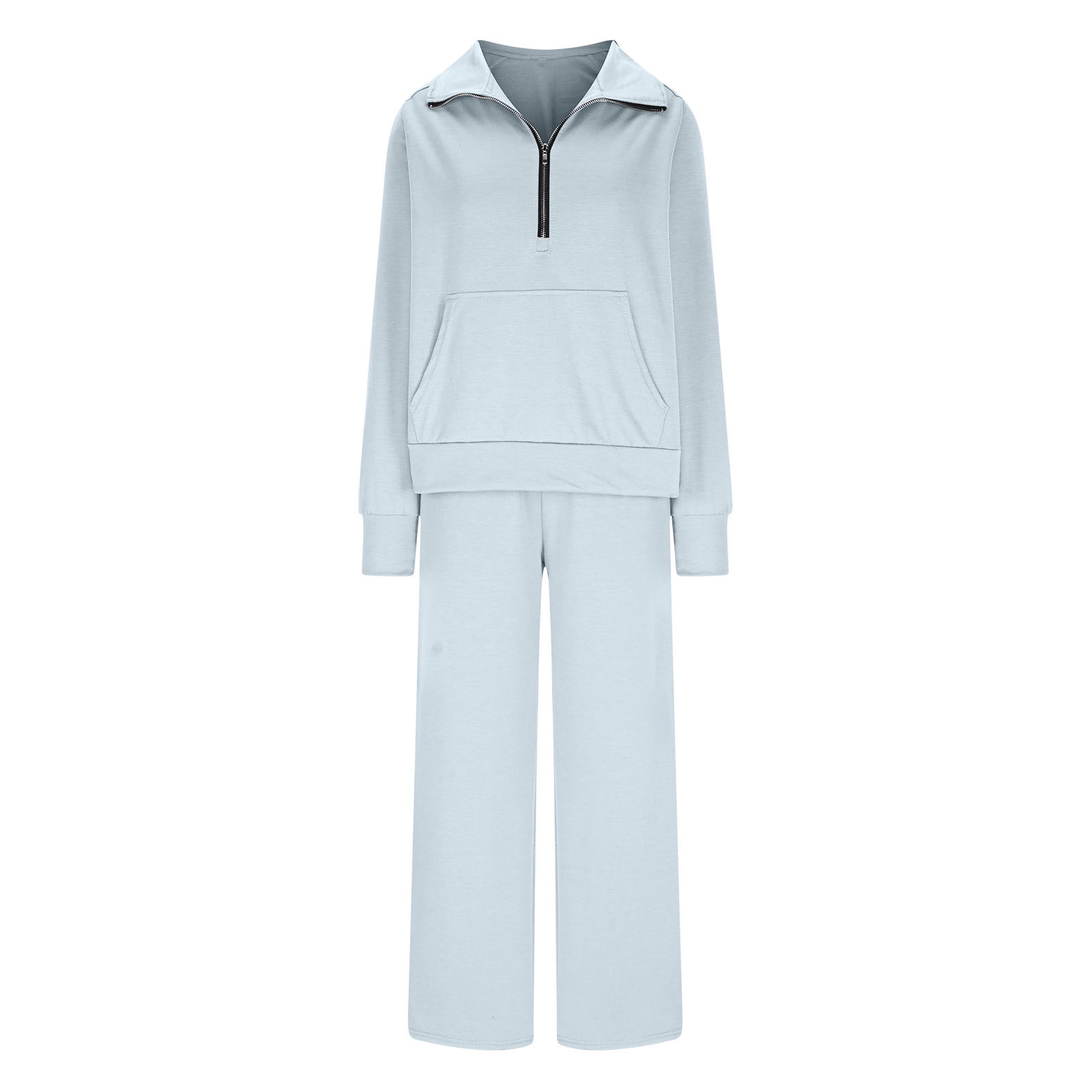 Cotton Linen Lounge Sets for Women 2 Piece Solid Color 2 Piece Outfits Set for Women Women's Solid Color Casual Zipper Long Sleeved Pants Wide Leg Set
