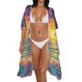 thumbnail image 3 of HELLHERO Colorful Coconut Tree and Floral Pattern Bathing Suit Cover Up Polyester Loose Free Size Long Kimono Cover Ups for Swimwear Women for Mom, 3 of 6
