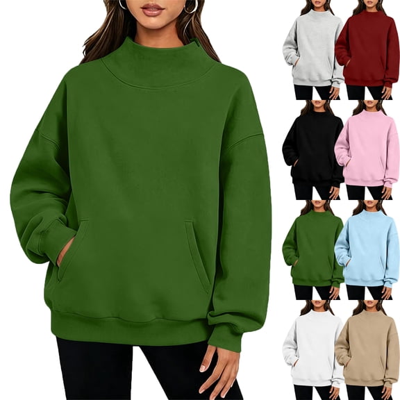 Zeliretfy Womens Turtleneck Sweatshirt Long Sleeve Pullover Comfort Tops for Loungewear Home Wear Everyday Basic Solid Color Multiple Colors Available