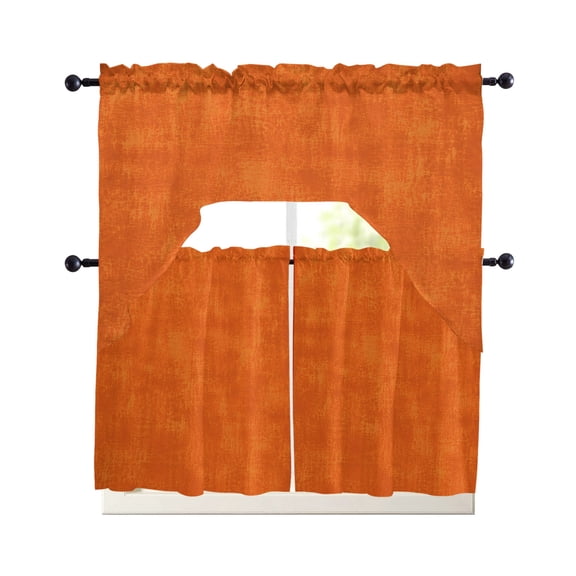 Burnt Orange Kitchen Curtains Set for Windows 3 Piece Cafe Curtains 36 Inch Length Swag Curtains Valances and Tier Set Country Farmhouse Warmth Orange Mottling Drapes for Bedroom Bathroom Living Room