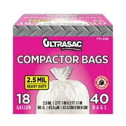 Ultrasac 25" x 35" Heavy Duty 2.5 Milliliter Garbage Disposal Bags Compatible, 18 Gallon, 40 Pack with Ties