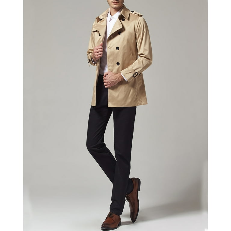 SSLR Men's Double Breasted Trench Coat Stylish Belted SSLR Men's Double Breasted Trench Coat Stylish Belted