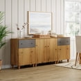 thumbnail image 2 of WAMPAT Sideboards Buffet Cabinet, 3-in-1 Wood Wide Credenza Storage Cabinet with 2 Doors and Drawers, Modern Kitchen Coffee Bar Table with Storage Shelves for Living Room Dining Room, Oak Brown, 2 of 9