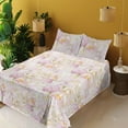 thumbnail image 2 of Ambesonne Peony Fitted & Flat Sheet with Shams 4 Pcs Set, Vintage Flowers Boho Print, King, Pale Lavender and Pale Green, 2 of 5
