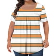 thumbnail image 2 of JTZGDY Women's Plus Size Tops Casual Striped Printed Summer Square Neck Blouses Short Sleeve Ruched Pleated T Shirts Loose Oversized Flowy Beach Tunics Orange XXXXXL, 2 of 6