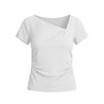 thumbnail image 6 of Women's Summer Solid Color Asymmetrical Tops Trendy Ribbed Short Sleeve Fitted Tee Shirts Spring Fashion Clothing White XL(XL), 6 of 6