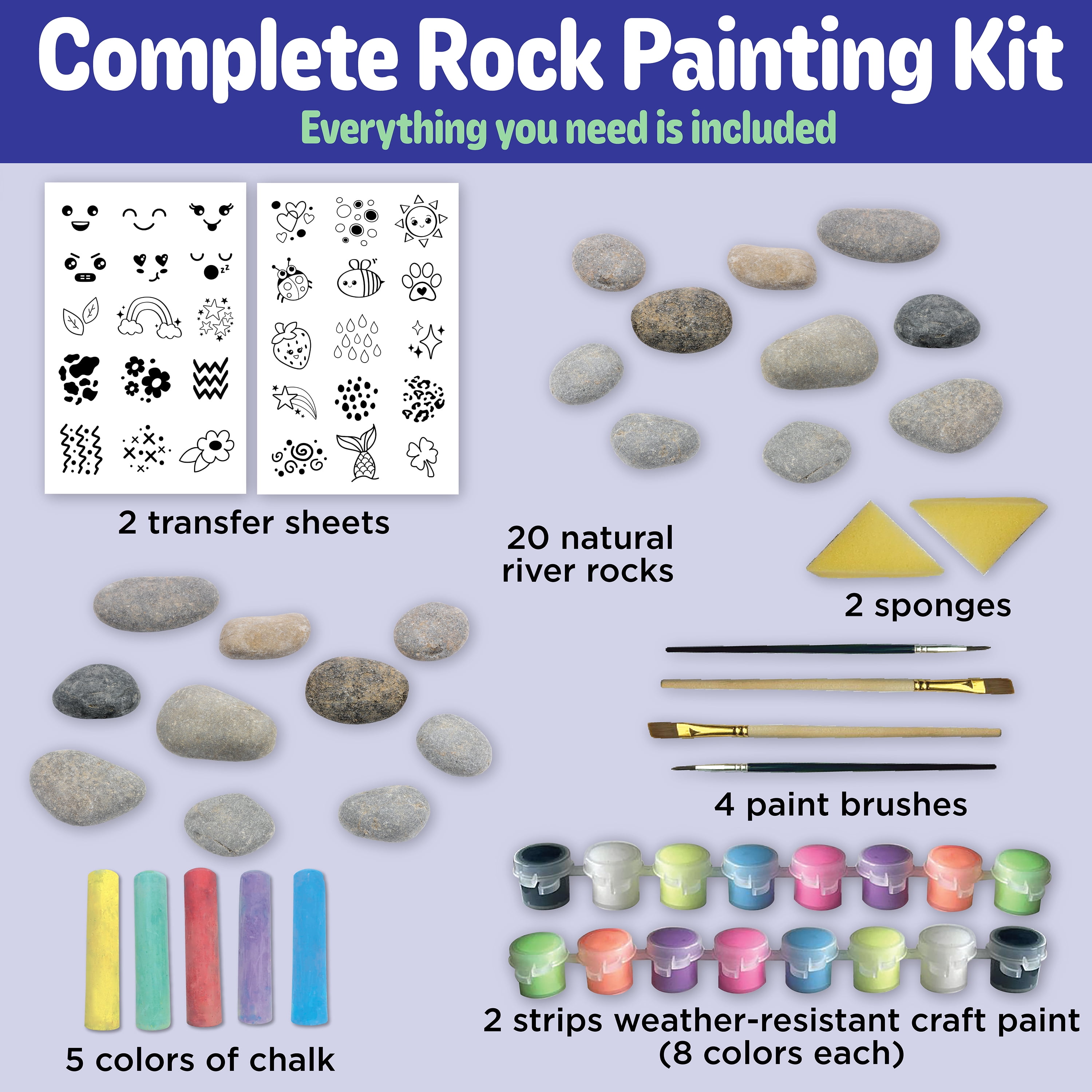 Creativity for Kids Chalk n’ Rock Bucket Kit | Paint, Glow & Build a Colorful 20-Rock Snake (Ages 6+)