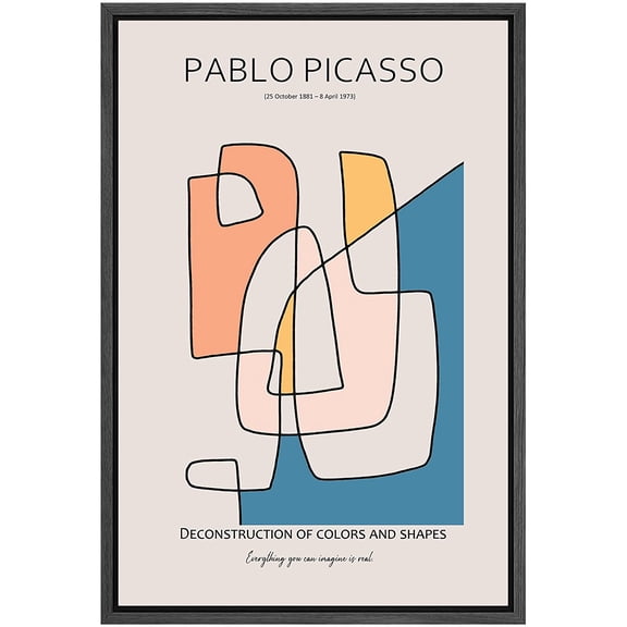 PixonSign Framed Canvas Print Wall Art Pablo Picasso Pastel Geometric Lines Abstract Shapes Illustrations Modern Art Decorative Minimal Relax/Calm for Living Room, Bedroom, Office - 16"x24" BLACK