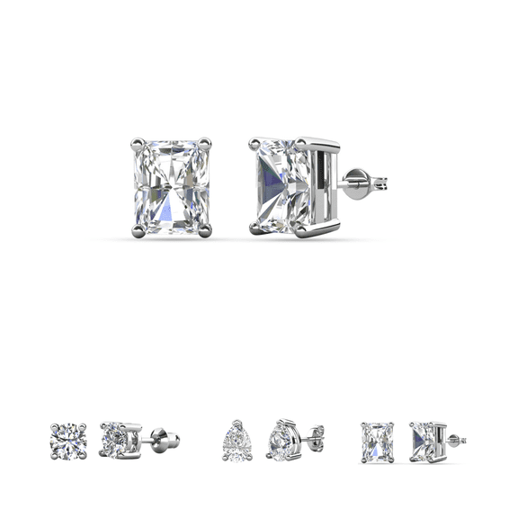 Cate & Chloe Mia 18k White Gold Plated Stud Earrings with 1ct Emerald Cut Simulated Diamonds Gift for Women