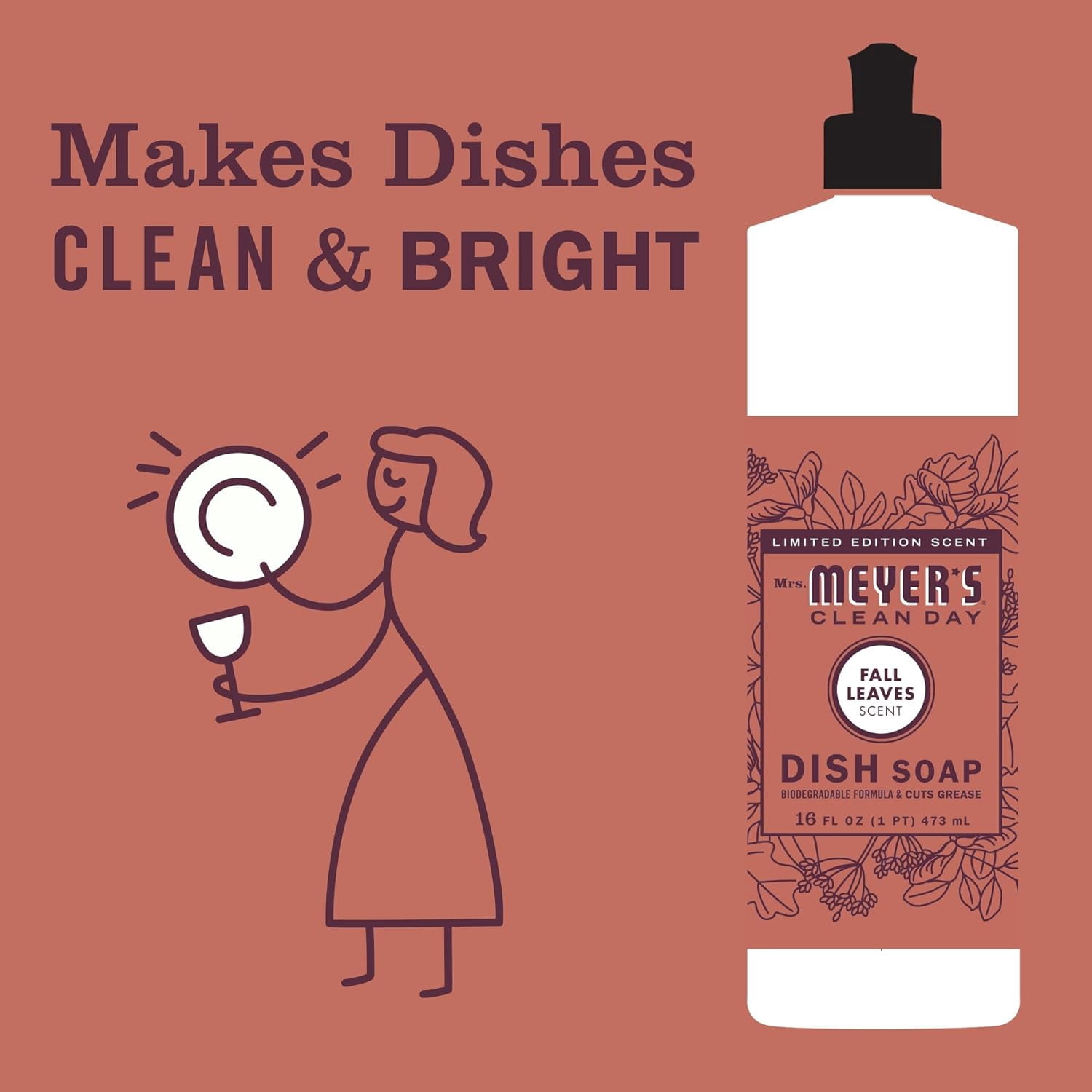 Mrs. MEYER'S CLEAN DAY Dish Soap, Fall Leaves Scent, 16 fl oz (Pack of 3)