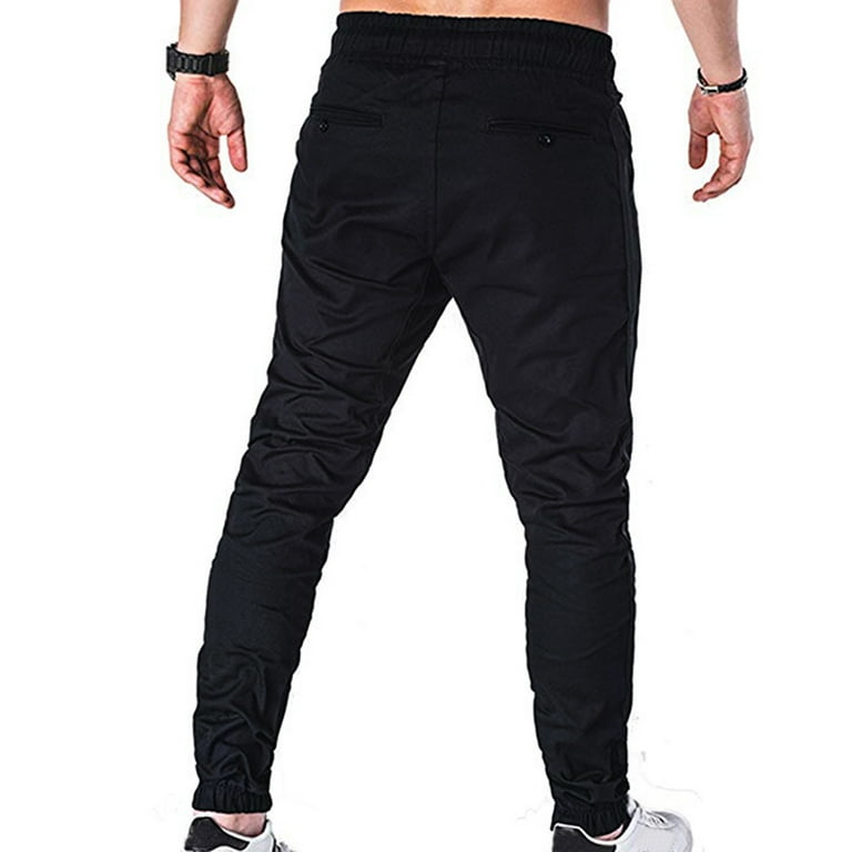 Pants for Men Drawstring Tapered Sports Pants Slim Feature Side Panel Pants  Casual Solid Color Youth Pants