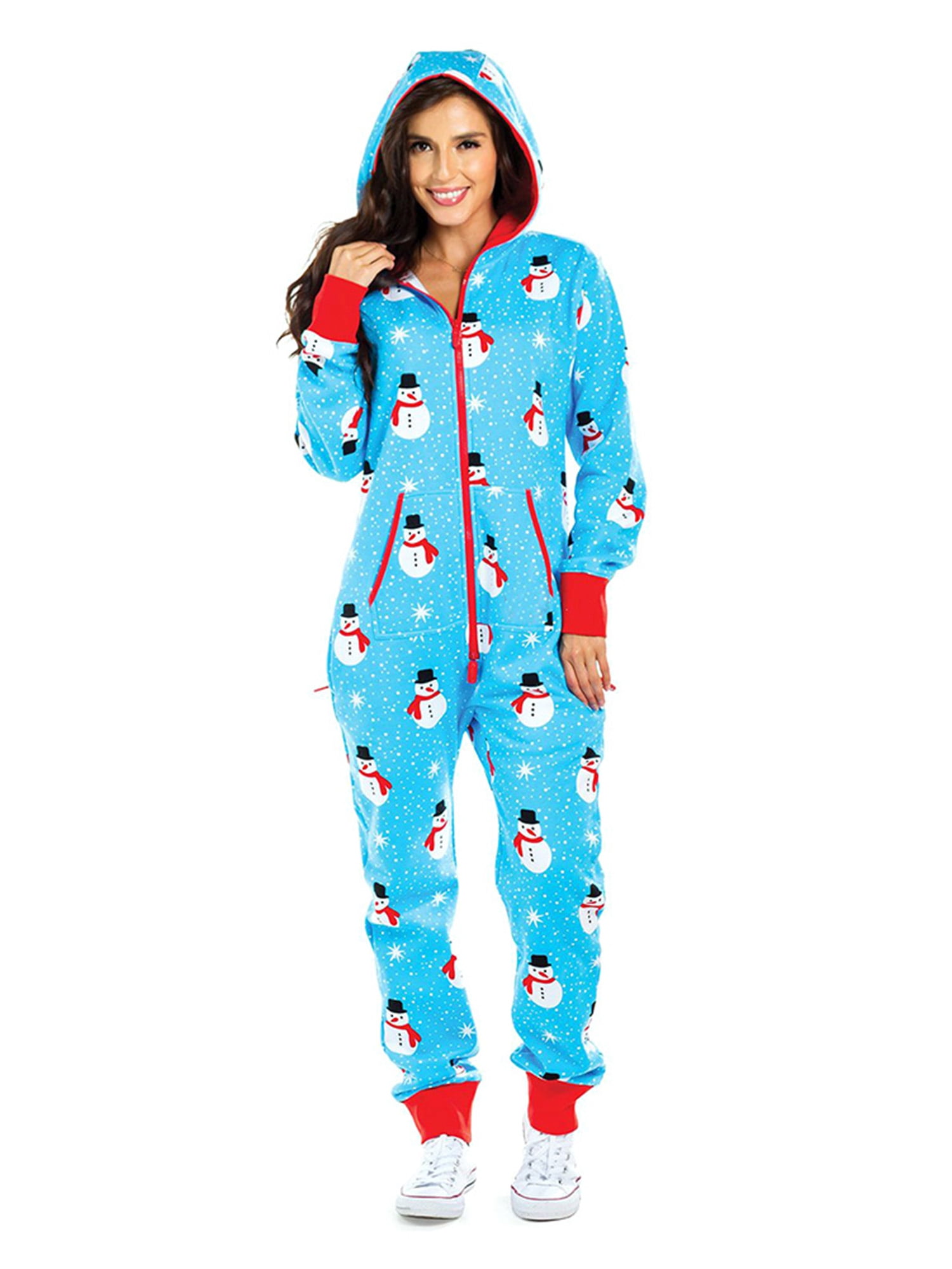 Huyghdfb Women's Onesies Hooded Pajamas Warm Christmas Pajamas for Adult Stanza Snowman Jumpsuit Xmas Overalls