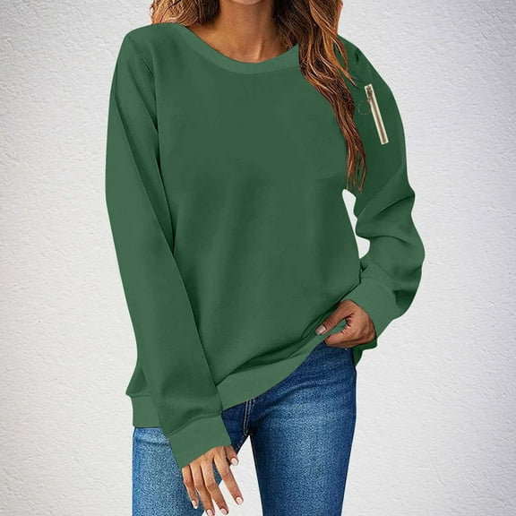 AGWOLF Crew Neck Sweatshirts Women Comfy Long Sleeve Pullover Tunic Solid Classic Tops Fall Clothes