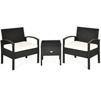 Spaco Wicker 3-Piece Outdoor Patio Porch Set Rattan Conversation Furniture Sets with Table and Removable Cushion, Black