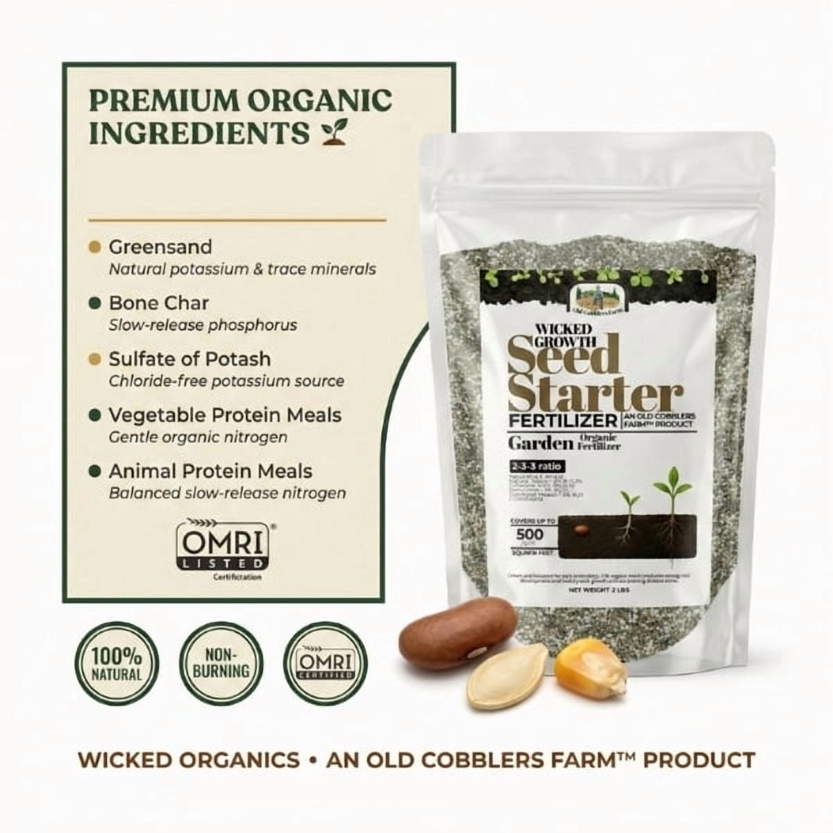 Old Cobblers Farm™ Wicked Organics Organic Seed Starter -  Natural Fertilizer for Potting Soil, Strong Roots & Healthy Seedling Growth (5 lbs | 10 lbs | 15 lbs | 20 lbs) (5 lbs)