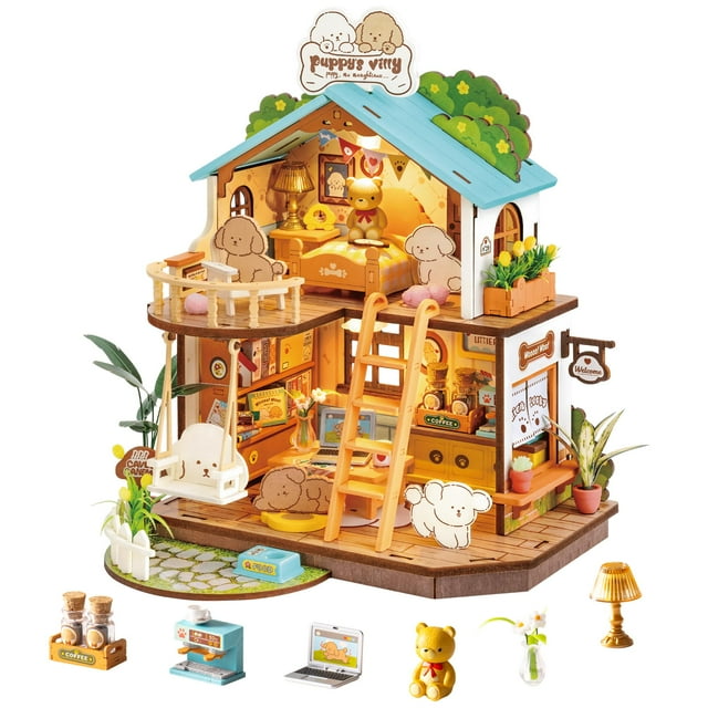 Kit de casa en miniatura ROBOTIME DIY, modelo de casa de muñecas de madera