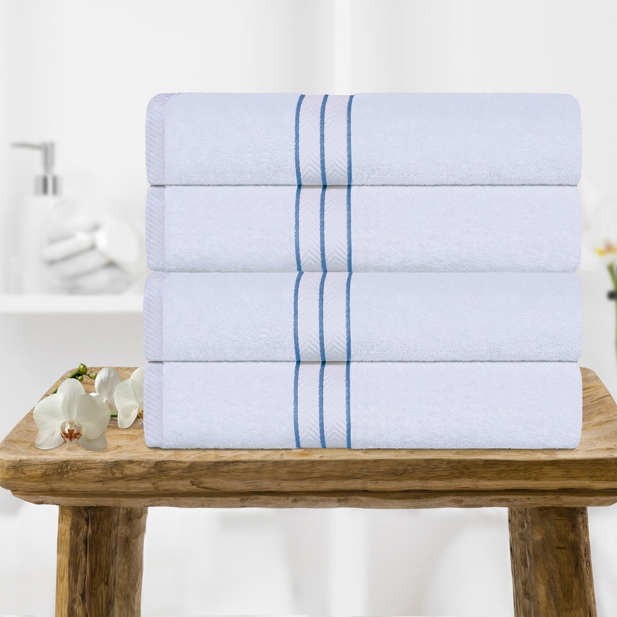 Superior Turkish Cotton Ultra-Plush Bath Towel Set of 4, Light Blue
