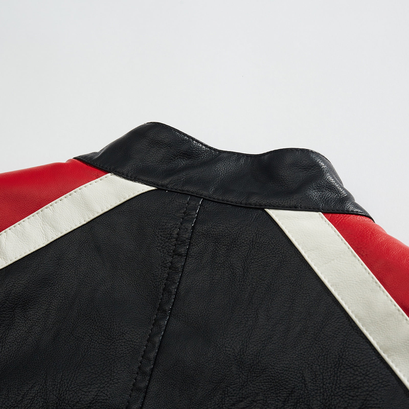 Nmnitkp Leather Jacket Men High Quality Fabric Men's Faux Leather Jacket Vintage Stand Collar Motorcycle PU Leather Outwear Coat & Color Match Jackets for Men with Pockets（Plus Size）