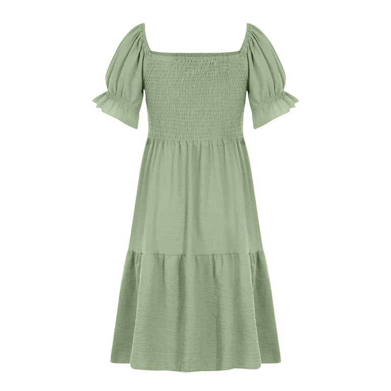 knee length dresses for ladies Petal and Pup Women's Annette Puff Sleeve Shirred Midi Dress