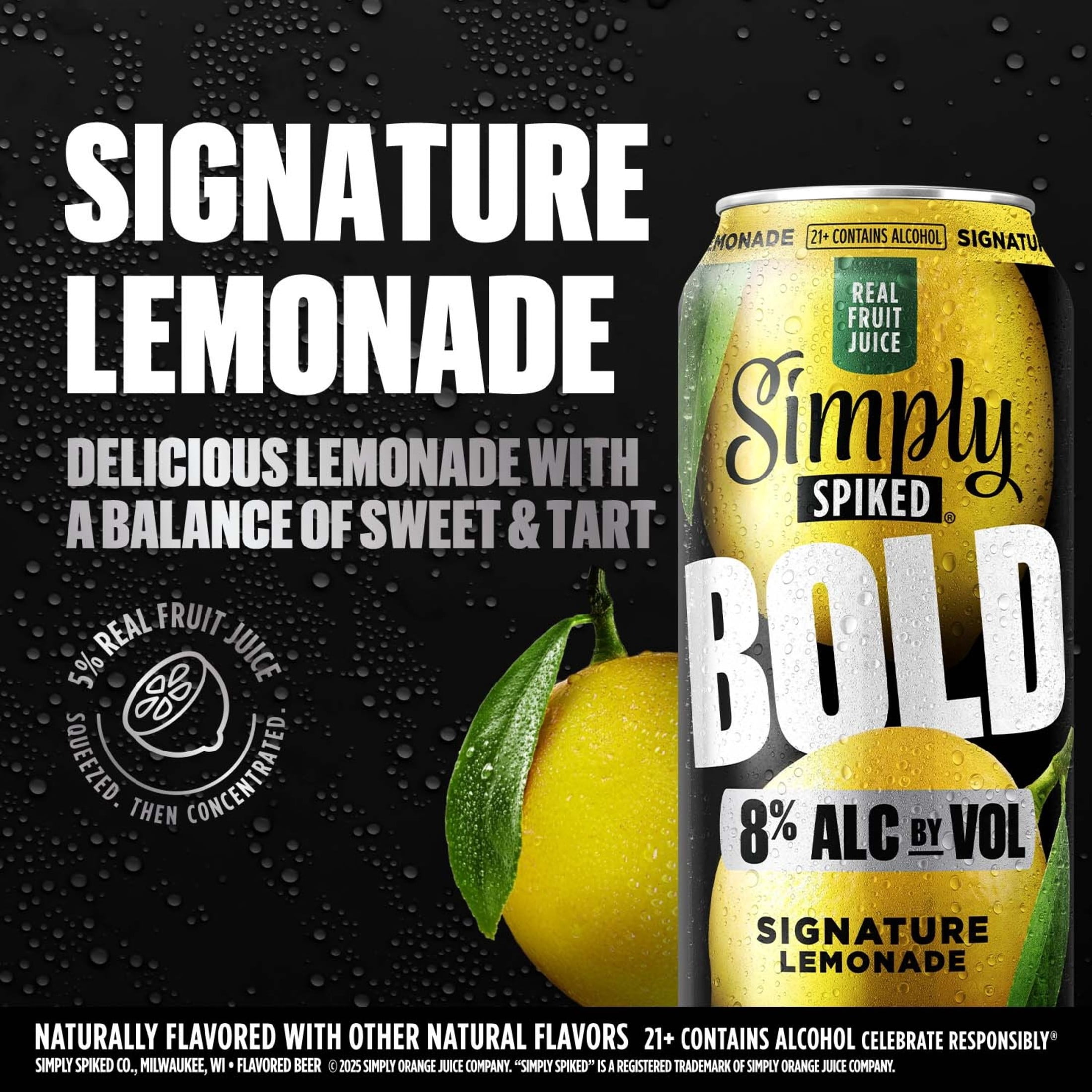 Simply Spiked Bold Signature Lemonade, 24 fl oz Aluminum Can, 8% ABV