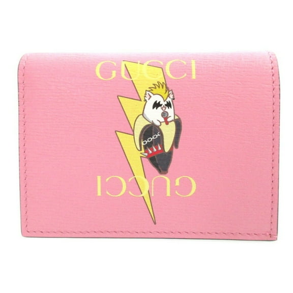 Pre-Owned Unused Gucci Bananya 701009 Leather Pink Bi-fold Wallet 0416GUCCI