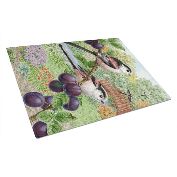 Caroline's Treasures Long Tailed Tits Glass Cutting Board Large
