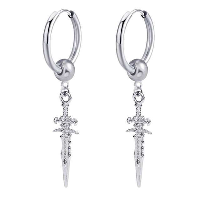 Pendiente largo moderno de acero inoxidable con forma de cruz y clip para mujer Pendiente Plata 2pcs