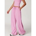 thumbnail image 3 of Women'S Wide-Leg Loose Casual Sports Pants Straight Low-Rise Sweatpants Drawstring Elastic Band Pockets Pink XL, 3 of 6