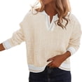 thumbnail image 2 of Long Sleeve Women Color Block Lapel V-neck Knit Sweater Pullovers, 2 of 7