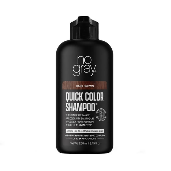 No Gray Quick Permanent Hair Color Shampoo, Dark Brown, 8.45 fl oz Bottle
