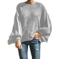 thumbnail image 5 of Women's Long Batwing Sleeve Sweater Solid Casual Oversized Crochet Knit Tops Gray L, 5 of 8