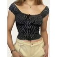thumbnail image 4 of Women Y2K Polka Dot Milkmaid Blouse, Cap Sleeve Square Neck Lace Trim Ribbon Tie Front Top, Vintage Coquette Casual Shirt for Dating Streetwear & Going Out Outfits, 4 of 5