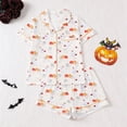 thumbnail image 4 of MEZZALL Women Halloween Ghost Print Pajama Set Lapel Collar Button Closure Chest Pocket Short Sleeve Tops With Elastic Waist Shorts Loungewear Sleepwear For Holiday 2 Piece Stylish Pjs, 4 of 9