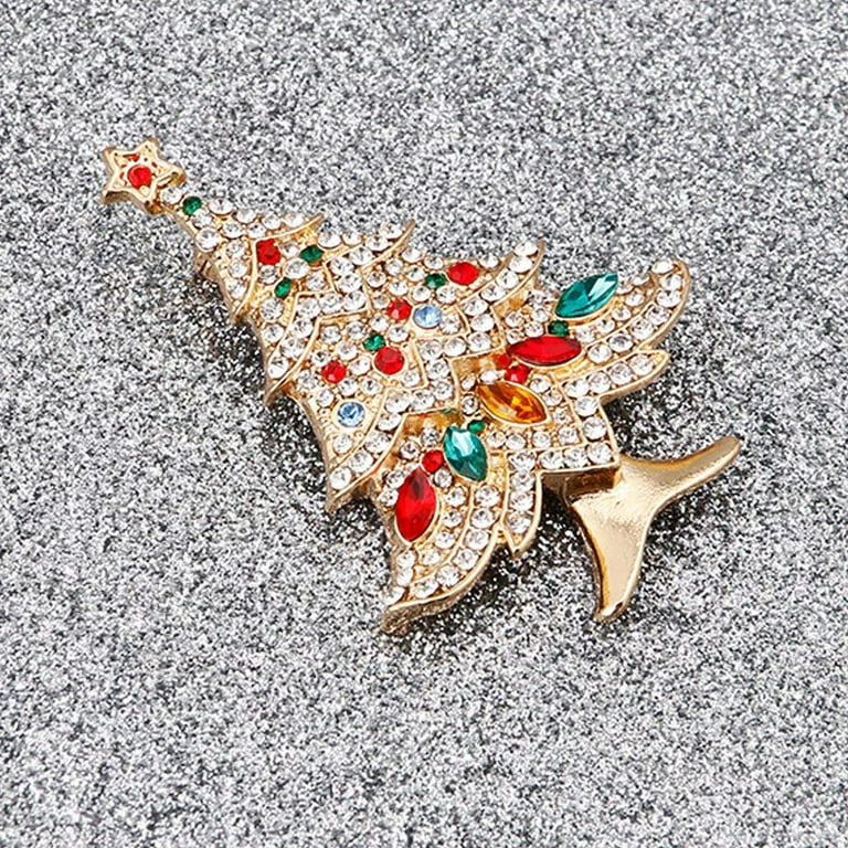 Besufy Women Vintage Colored Christmas Tree Rhinestone Brooch Pin Wedding Party Jewelry, Women's, Size: One Size
